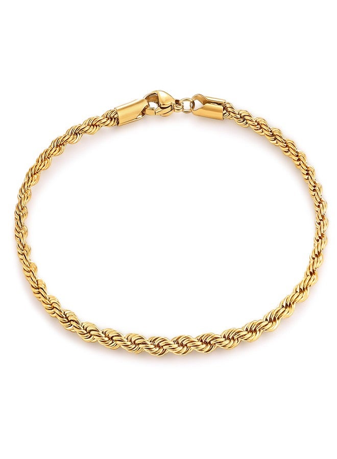 Fiusem 18K Gold Plated Anklet for Women, 3mm 18K Gold Plated Stainless Steel Braided Rope Anklet, Women's Anklets 9" - Image 1